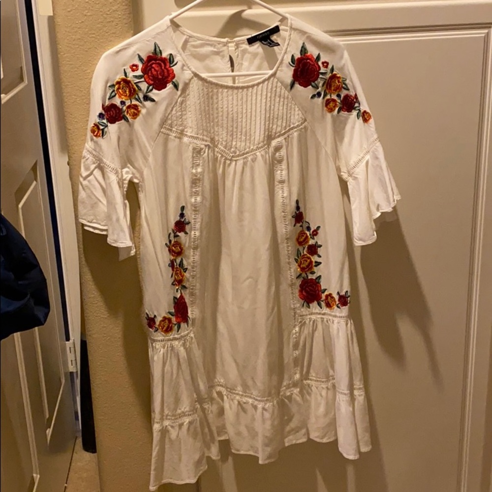 Floral-Embroidered Cutout Shift Dress